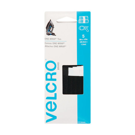 VELCRO BRAND Back-to-Back Strap, No Adhesive, 8 in, 1/2 in Wd, Black 91426